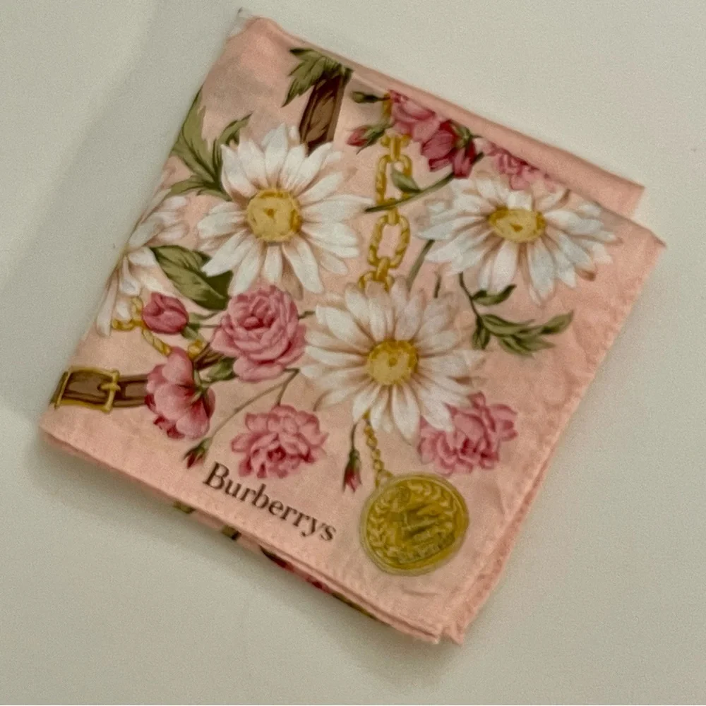 Vintage Burberrys Floral Cotton Handkerchief – Blush Pink - Picture 2 of 8